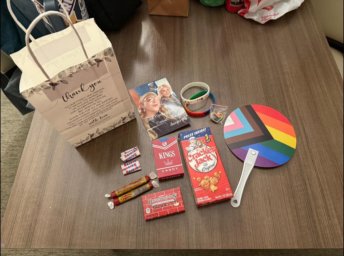 Contents of a wedding guest gift bag.